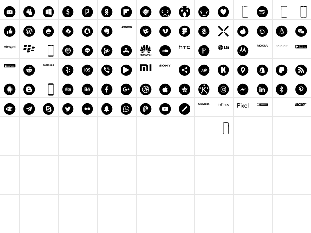 Smartphone Color Pro Regular  glyph index