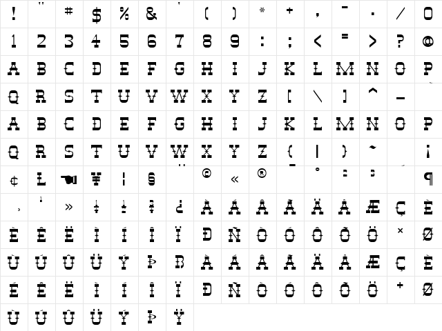 Stagecoach SSi Regular  glyph index