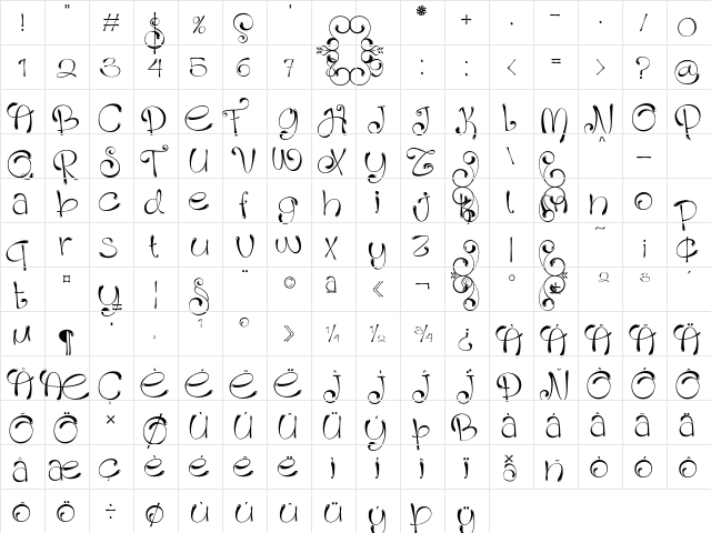 Holin Jusi Regular  glyph index