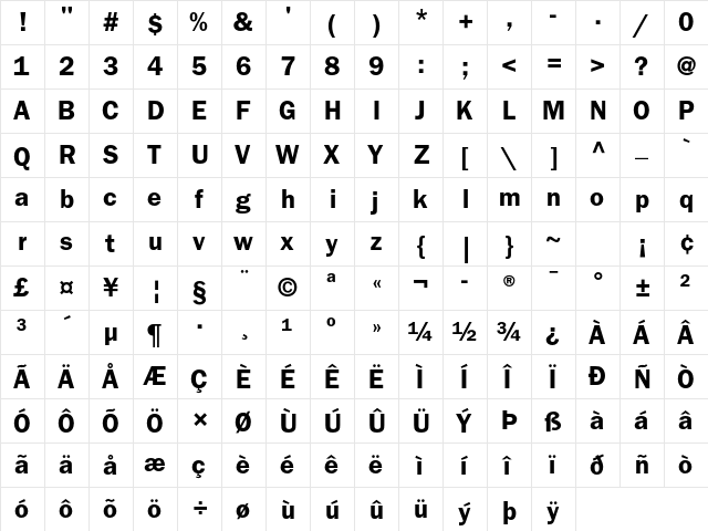 ITC Franklin Gothic Std Demi  glyph index