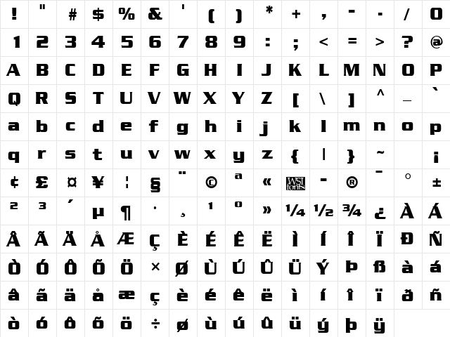 JuliusBlack Regular  glyph index