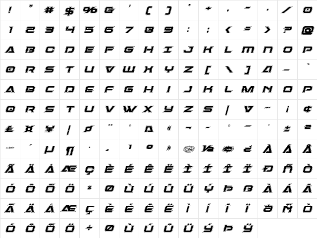 Dameron Academy Italic Italic  glyph index