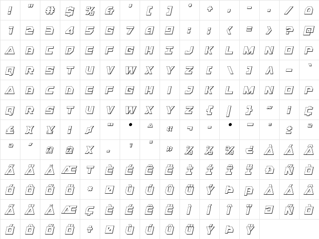 Liberty Island 3D Italic Italic  glyph index