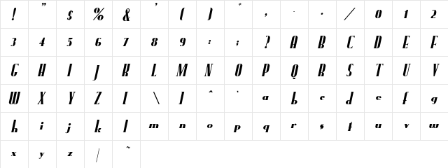 Staraitus Italic Regular  glyph index