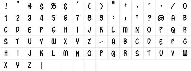 Oh Crud BB Regular  glyph index