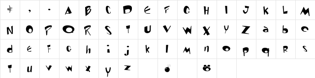 Toontime Regular  glyph index