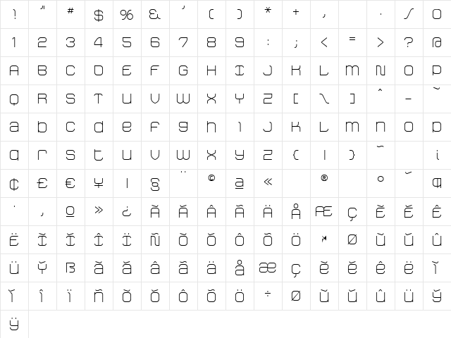 StakLight Regular  glyph index