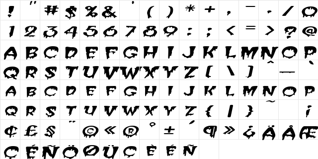 CreeperExtended Italic  glyph index