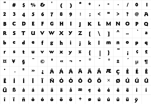 GoudySansMdITC Black  glyph index