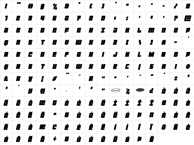 Homebase Expanded Italic Regular  glyph index