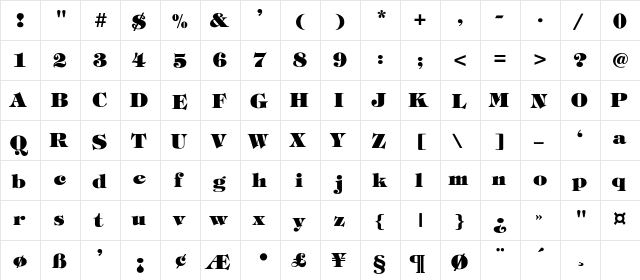 Tiffany-Heavy-Bold Regular  glyph index