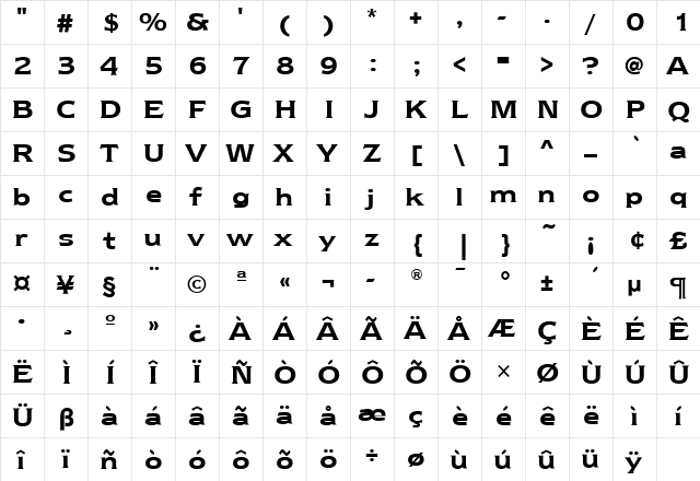 NewtextBookITC Demi  glyph index