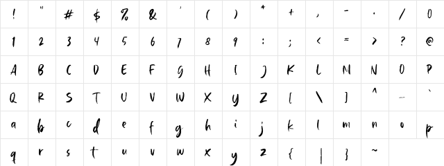 Baille Simpson DEMO Regular  glyph index