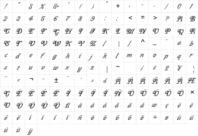 Milano Std Regular  glyph index
