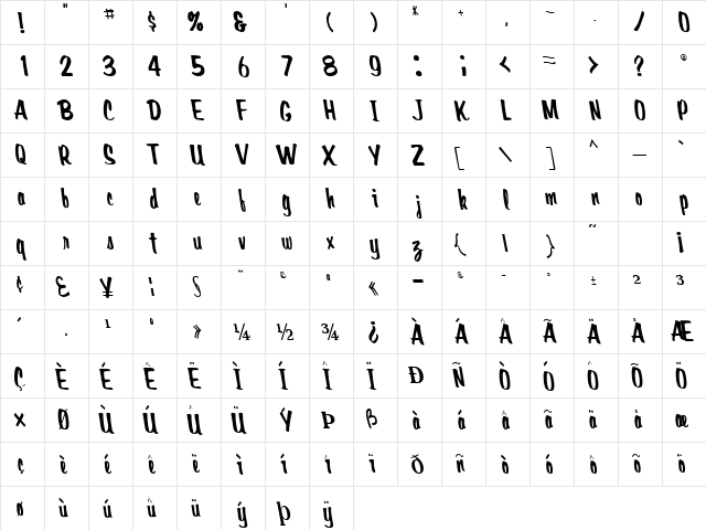 Creative Regular  glyph index