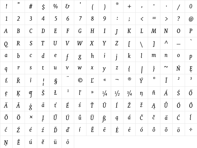 EurekaCE Italic  glyph index
