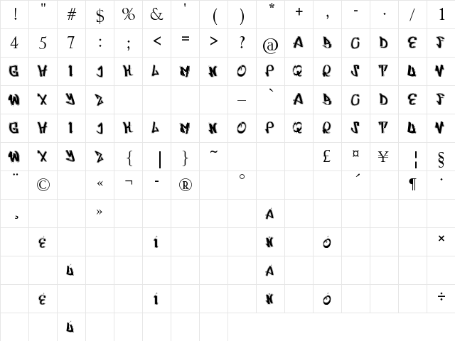 UrbRapper Regular  glyph index