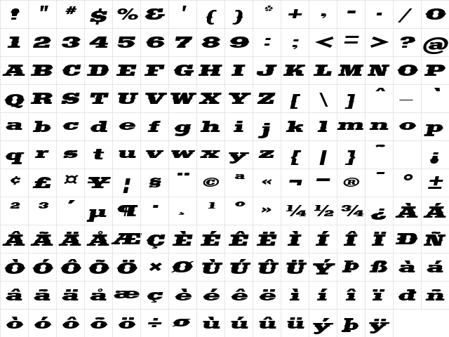 SaddlebagExtended Italic  glyph index