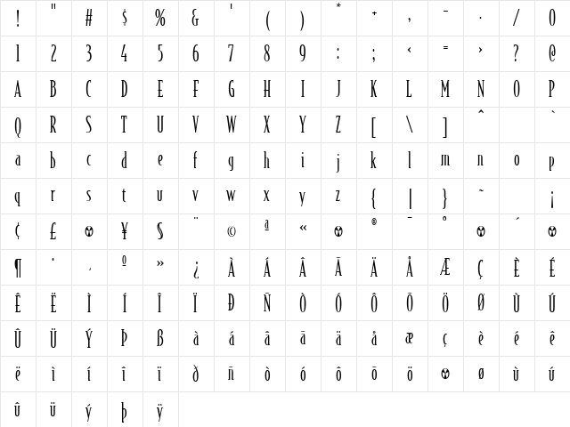 BodegaSerif Light  glyph index