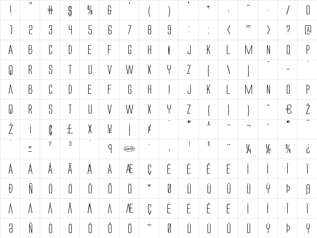 Alien League Expanded Expanded  glyph index