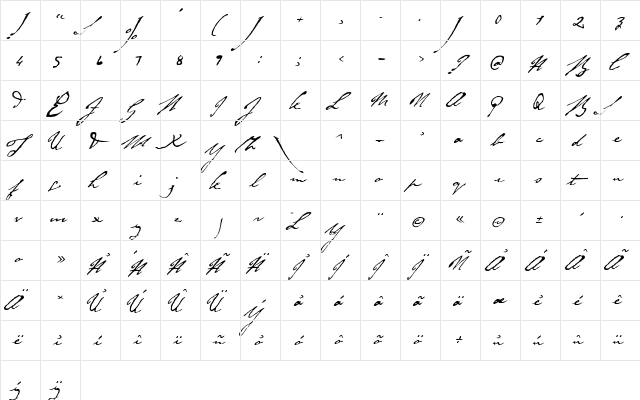 Byron Regular  glyph index