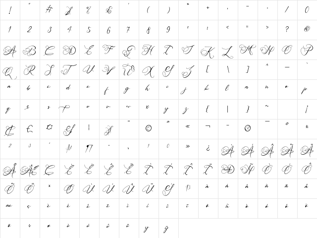 Mariosa Regular  glyph index