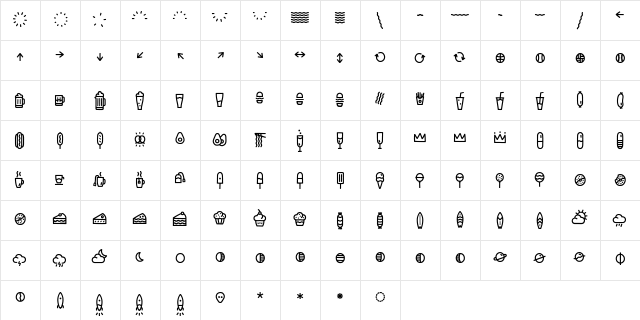 Escalope Crust One Icons  glyph index
