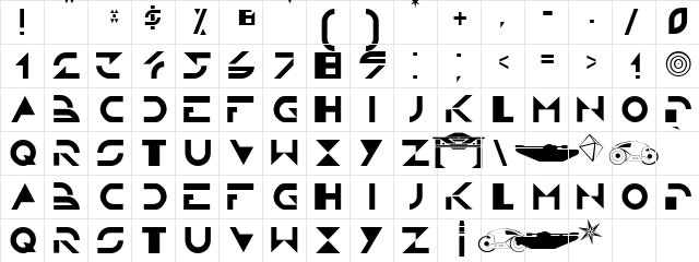 TRON Regular  glyph index