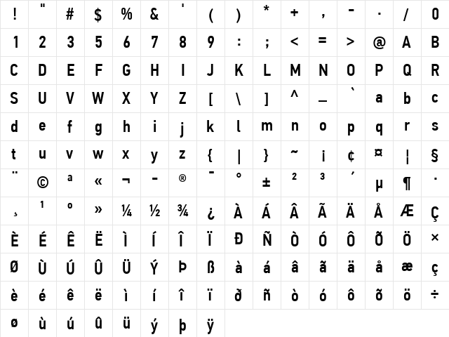 PF Din Text Cond Pro Medium  glyph index