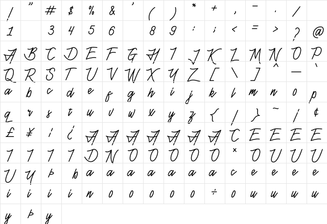 Henshin Script Personal Use Regular  glyph index
