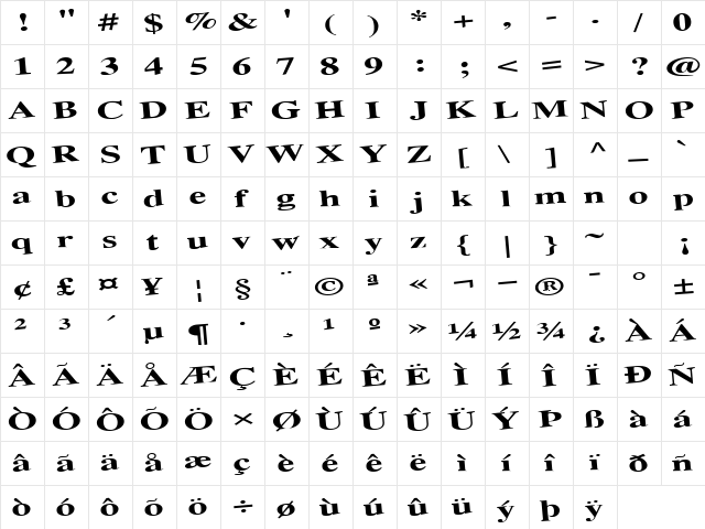 Ones Regular  glyph index