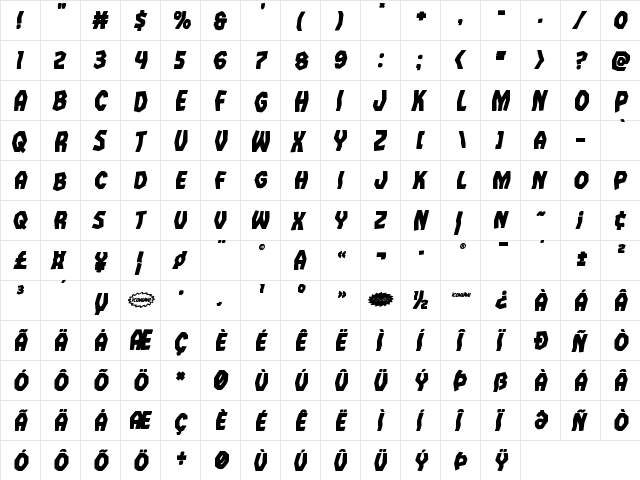 Vampire Bride Bold Italic Bold Italic  glyph index