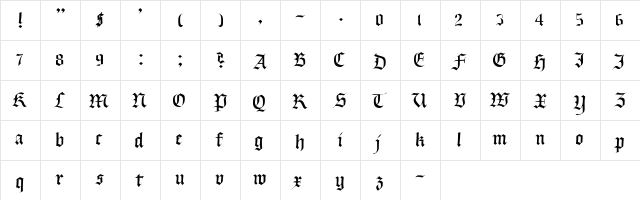 CallifontsB12PostScript Regular  glyph index
