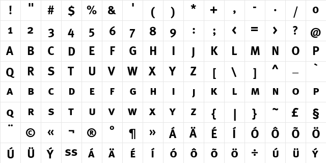 MetaBoldCE Caps  glyph index