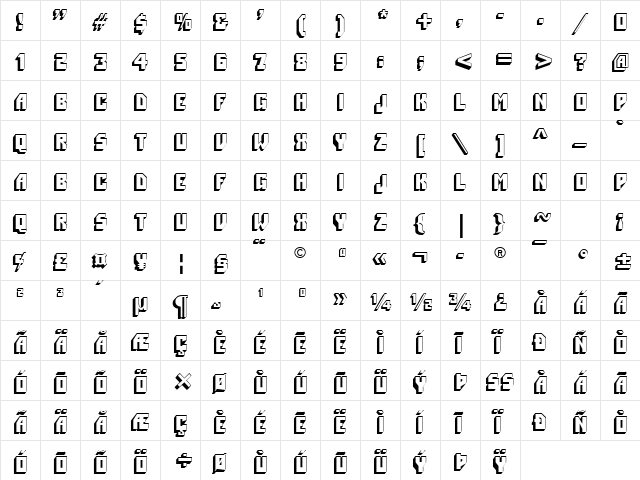 ITCPioneer Regular  glyph index
