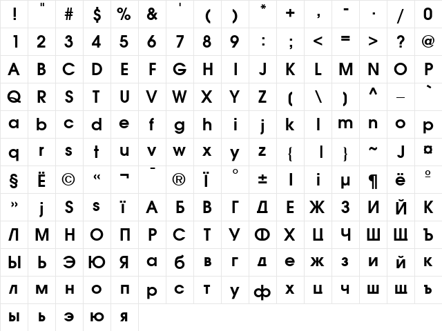 AG Avalanche-Bold Bold  glyph index