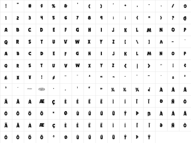 Horroween Academy Regular  glyph index