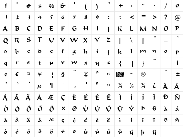 Ignacious Regular  glyph index