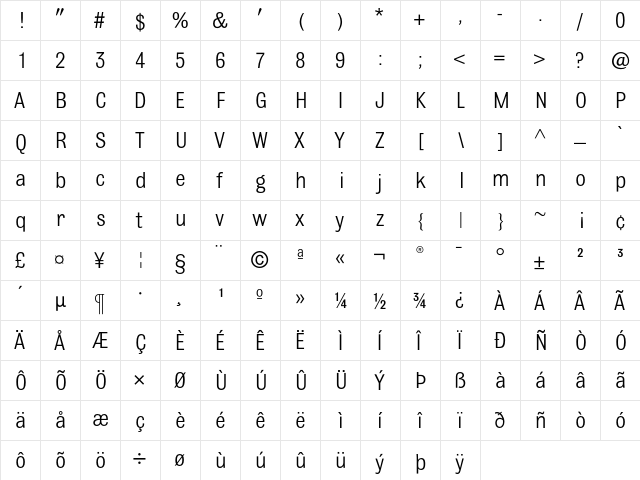 Bulldog Medium  glyph index