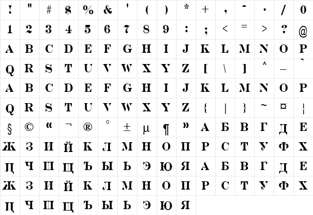 a_SeriferNr Bold  glyph index
