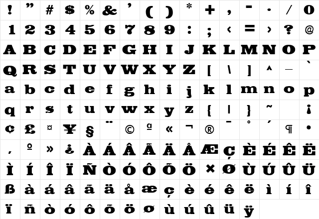 Cairo SF Regular  glyph index