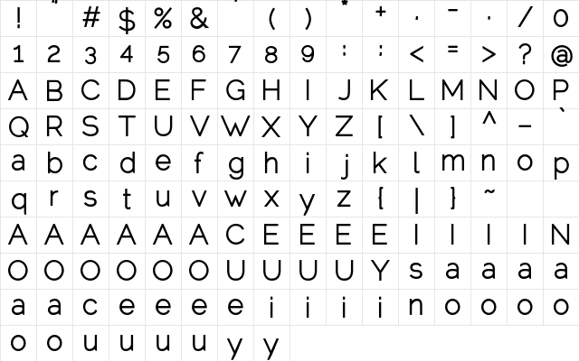 Hai Eisya Free Version  glyph index