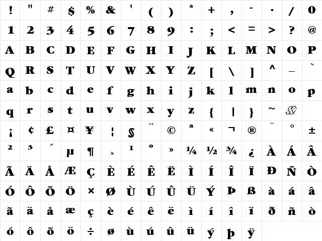Garamond Extra Black SSi Extra Black  glyph index