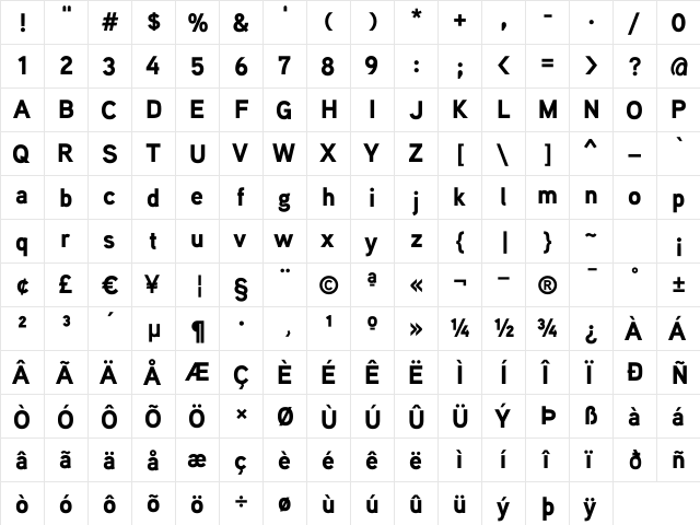 Aaux ProBlack Regular  glyph index