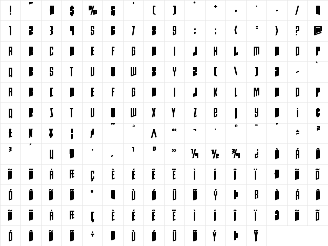 Rhinoclops Expanded Regular  glyph index