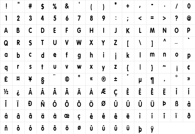 Lemons 5 Regular  glyph index