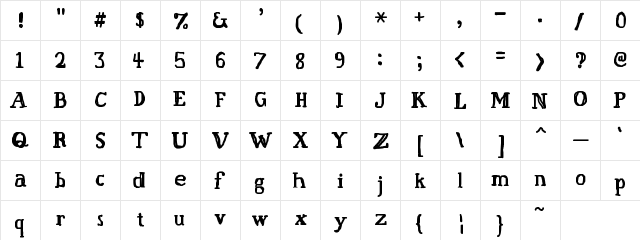 New Regular  glyph index