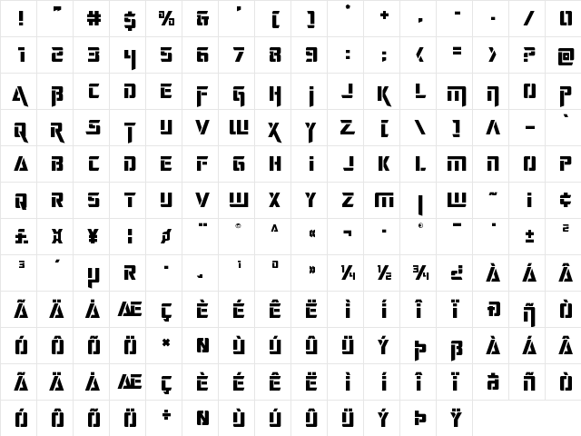 Deceptibots Title Regular  glyph index