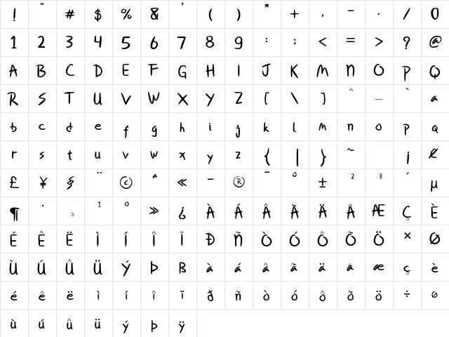 Miqeey Moose Regular  glyph index