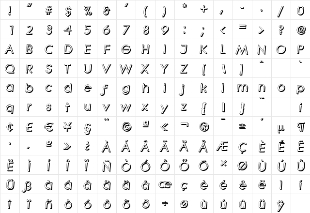 LiteraShadow BoldItalic  glyph index